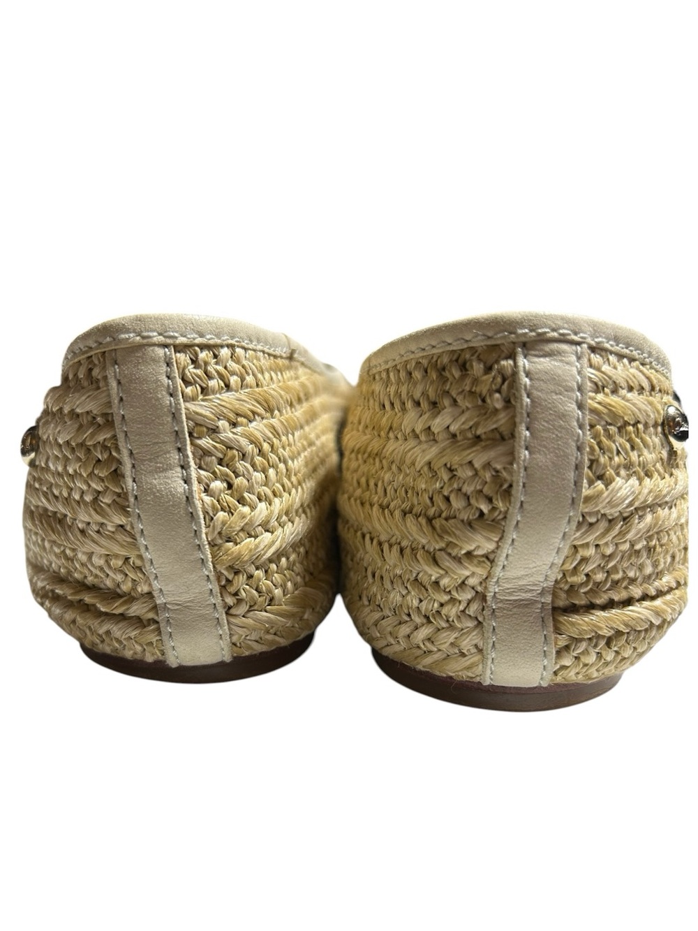 Coach Raffia Ballet Flats Beige Woven Leather Floral Butterfly Dragonfly Whimsy - Picture 8 of 11
